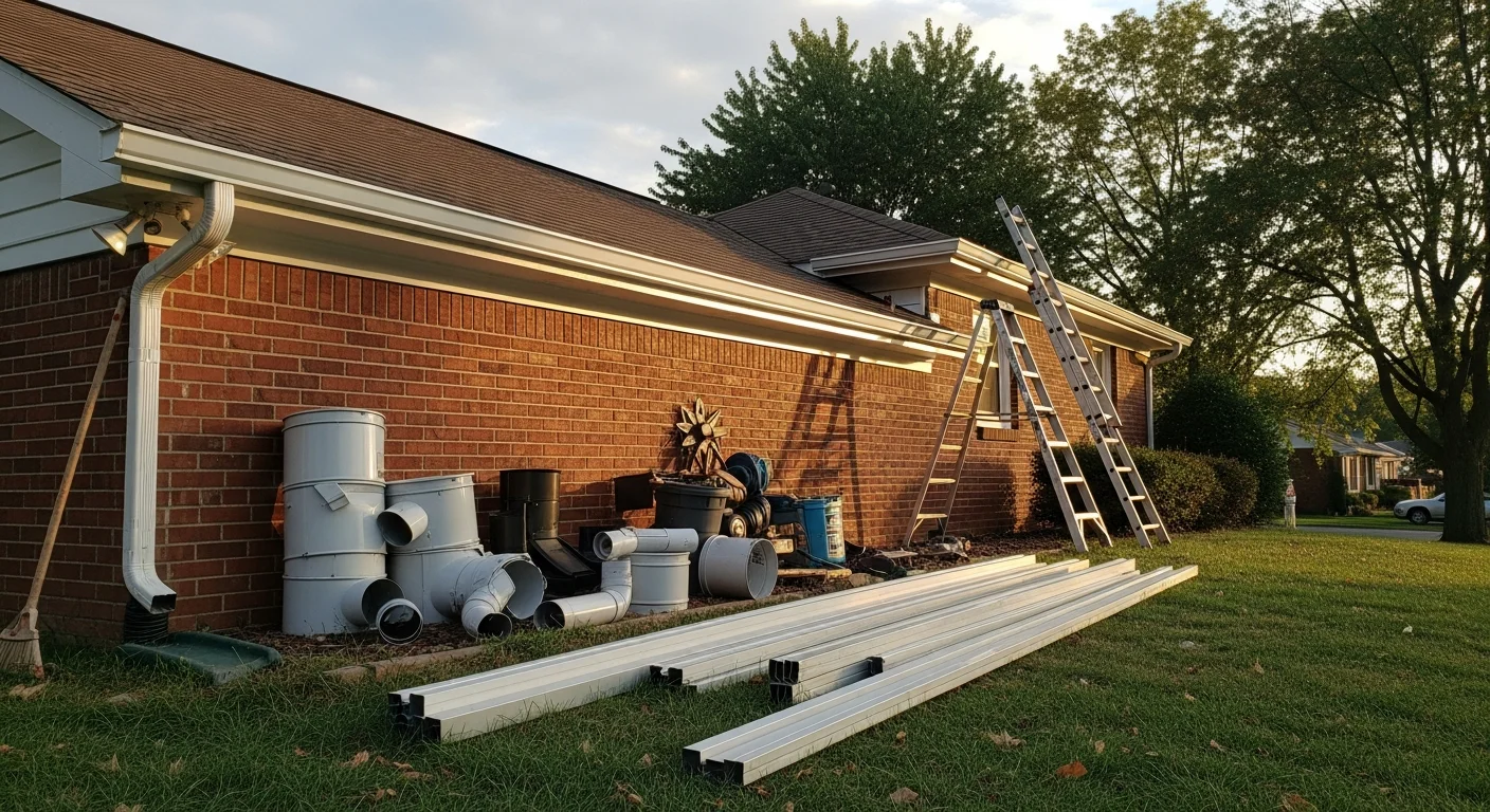 Seamless gutter system installed along roofline of home