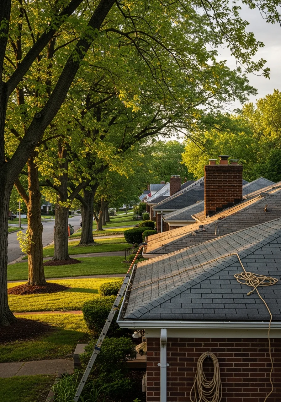 Steubenville residential neighborhood with varied home styles and mature landscaping.