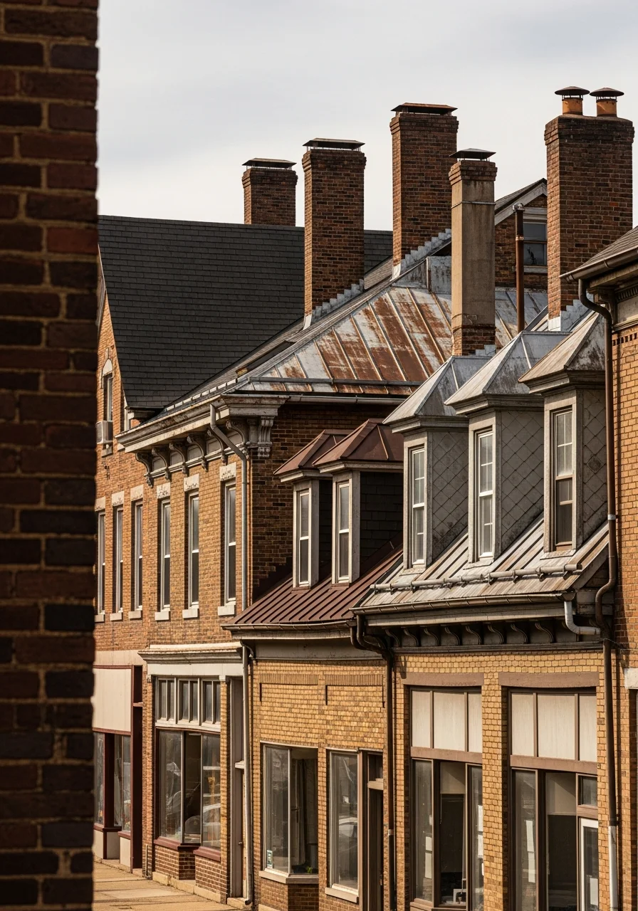 Weirton street view showing mixed residential and commercial properties along a main corridor.