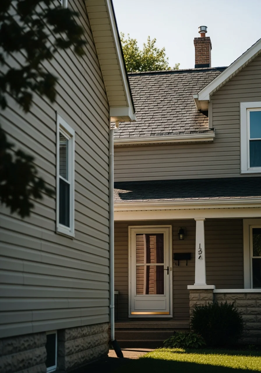 Close-up of a Wintersville home's front entrance and landscaping during daytime.