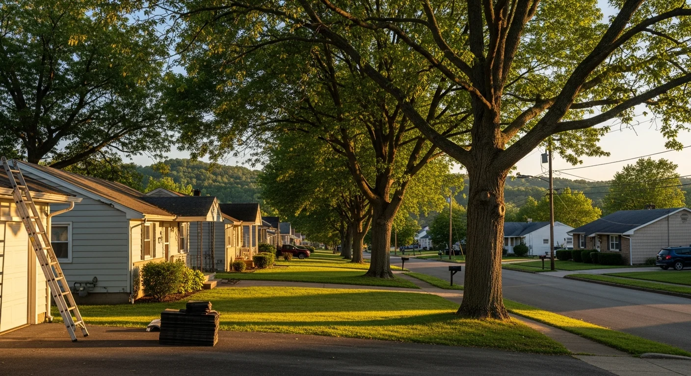 Residential street in Wintersville with well-maintained homes and mature trees lining the sidewalk.