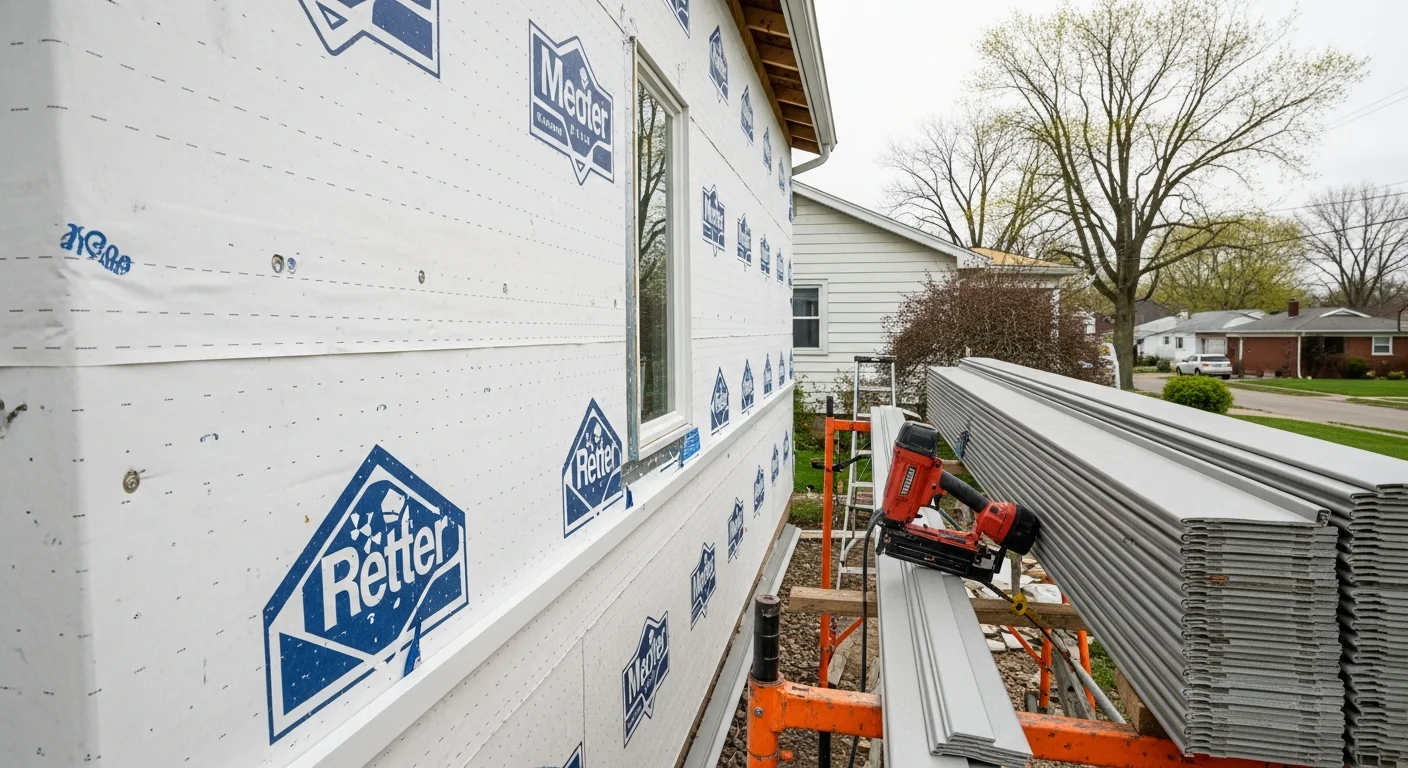 Newly installed siding on a detached residential home in Wintersville, Ohio, with clean trim lines and a finished weather barrier visible at the window edges. The exterior shows complete panel coverage from foundation to roofline on a typical Ohio single-family home.